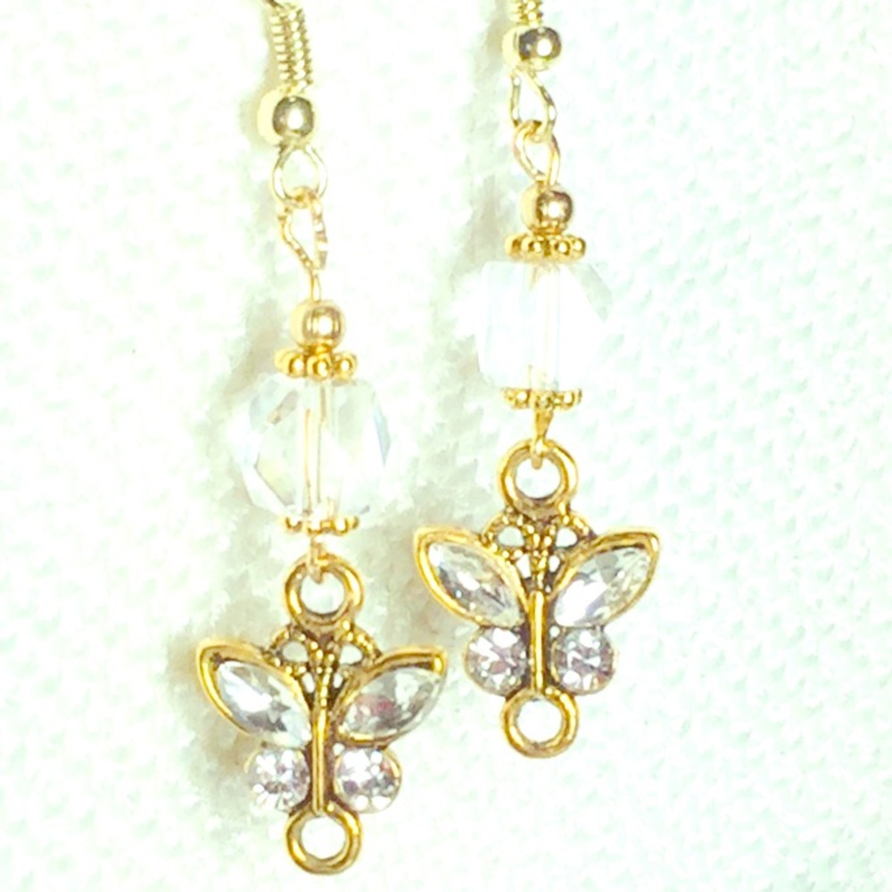 🇺🇸Butterflies,Gold, Swarovski Crystal Earrings